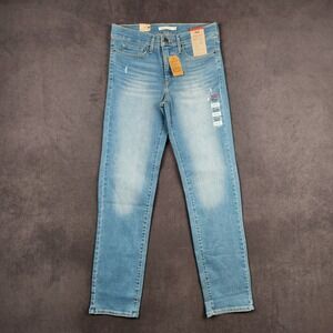 Levis 314 Shaping Straight Jeans Womens 29 Two Time Blue Medium Wash Stretch NEW